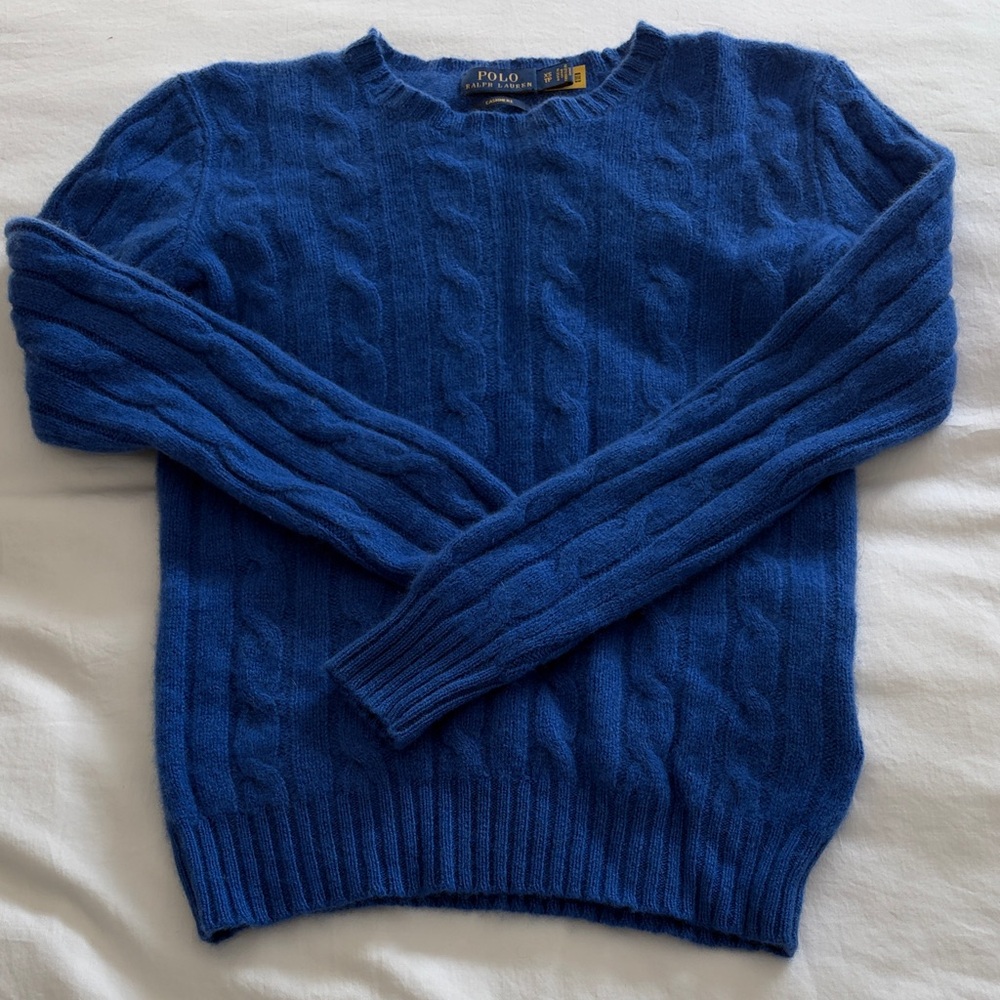 Polo by Ralph Lauren Royal Blue Cashmere  Cable knit Crewneck Sweater